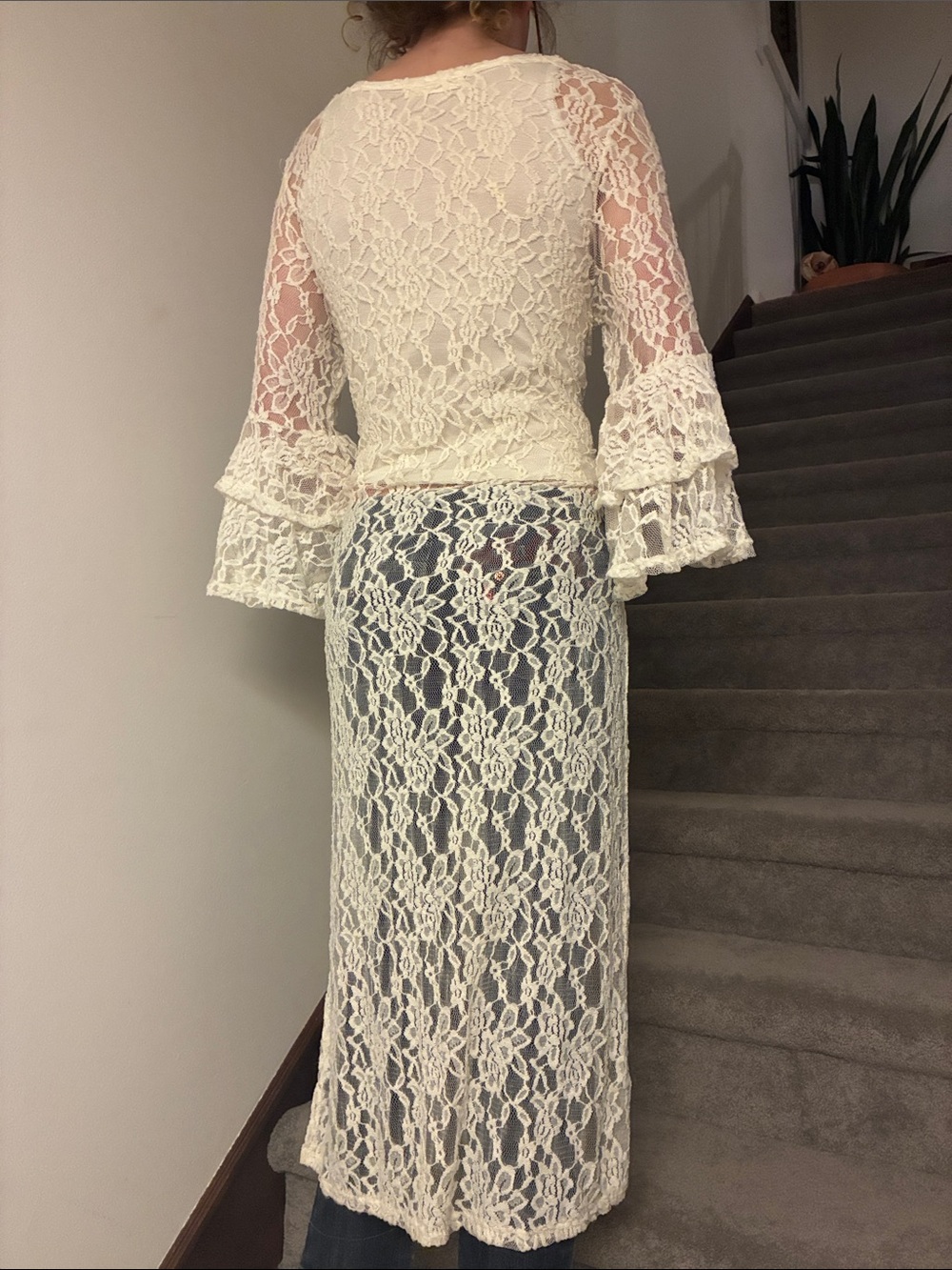 Lace Duster Cape - Ivory Long Sheer Lace Kimono - Picture 2 of 8
